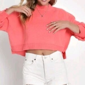 Free People Easy Street Cropped Pullover Sweater In Coral Size S